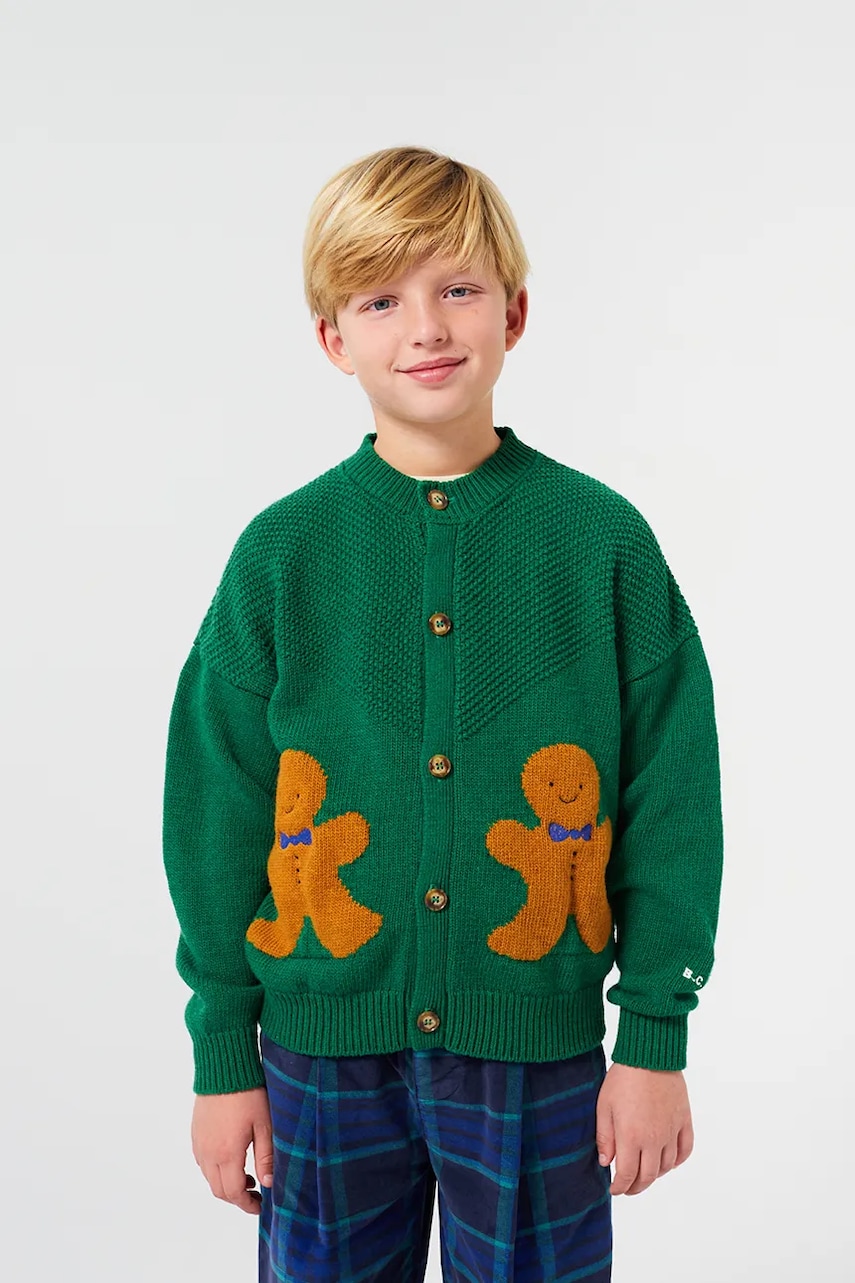 Bobo Choses cardigan cu amestec de lână pentru copii Gingerbread culoarea verde, 224FC014 Bobo Choses cardigan cu amestec de lână pentru copii Gingerbread culoarea verde, 224FC014