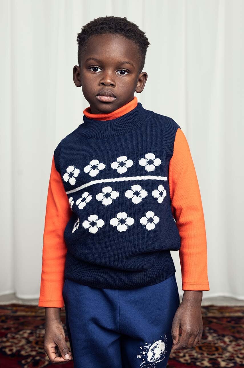 Mini Rodini vestă din amestec de lână pentru copii Flowers culoarea albastru marin, 2472010660