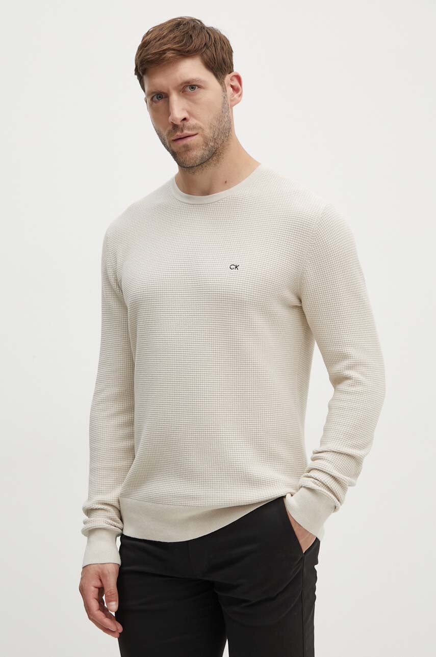 

Пуловер Calvin Klein мъжки в бежово от лека материя K10K113031, Бежов