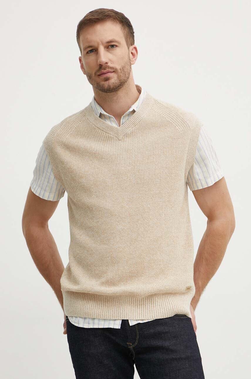 Levně Lněná vesta Calvin Klein béžová barva, K10K113494