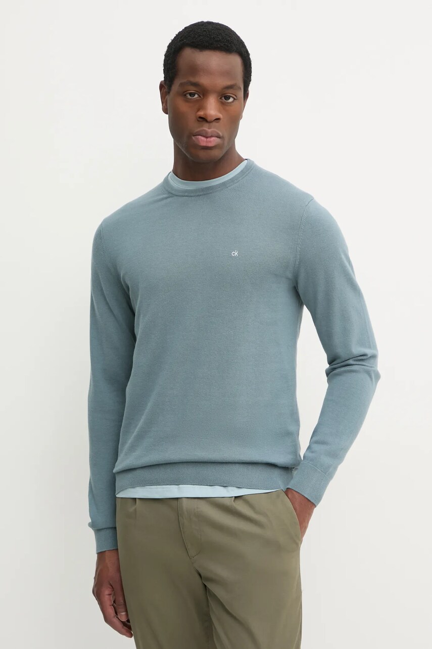 Levně Svetr z hedvábné směsi Calvin Klein zelená barva, lehký, K10K113549