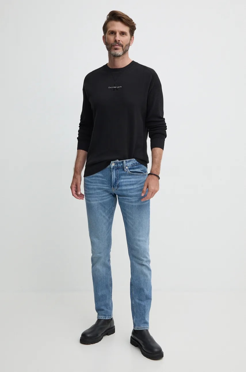 Хлопковый свитер Calvin Klein Jeans цвет чёрный лёгкий J30J325671 Хлопковый свитер Calvin Klein Jeans цвет чёрный лёгкий J30J325671