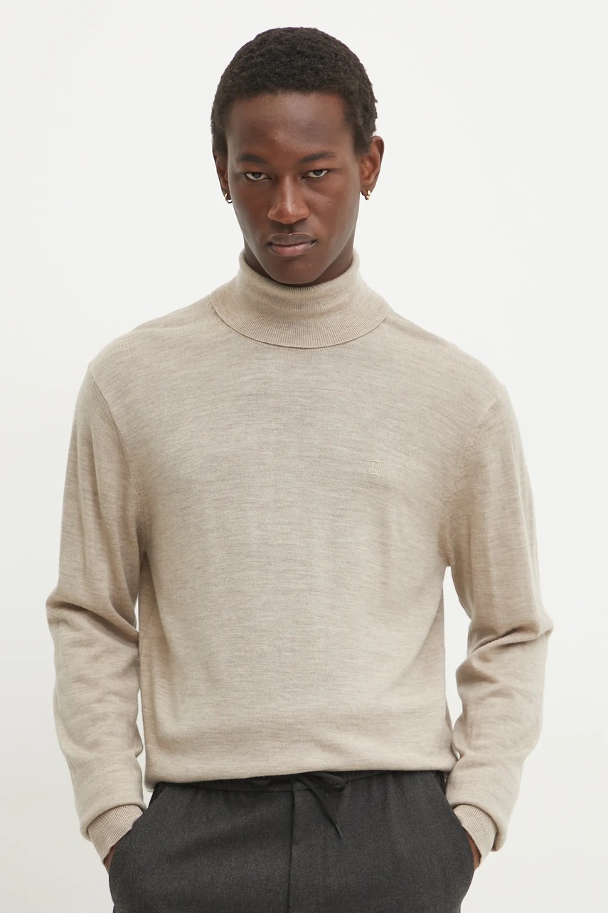 Les Deux pulover de lana barbati, culoarea bej, light, cu guler, LDM310114