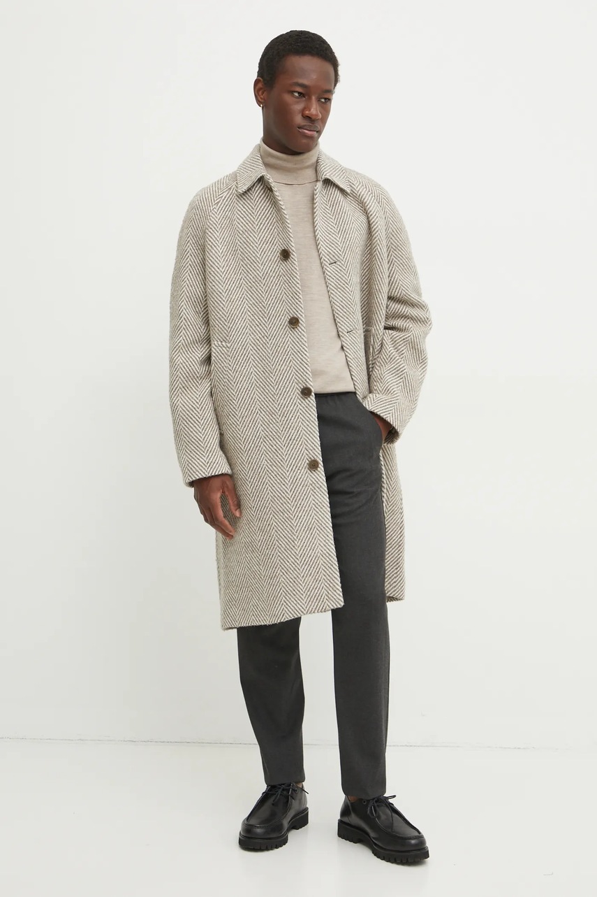 Шерстяной свитер Les Deux мужской цвет бежевый лёгкий с гольфом LDM310114 Шерстяной свитер Les Deux мужской цвет бежевый лёгкий с гольфом LDM310114