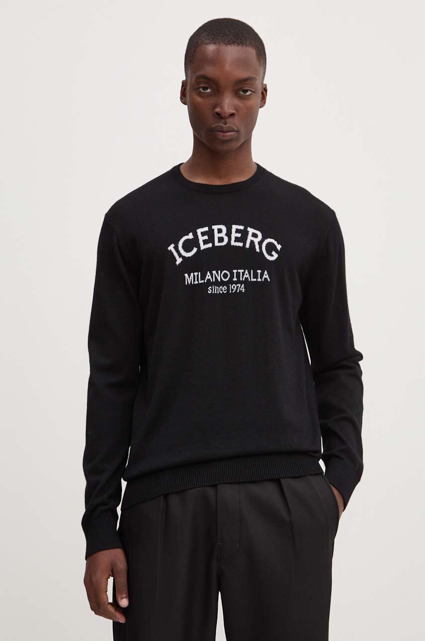 

Вълнен пуловер Iceberg мъжки в черно от лека материя A001 9005, Черен