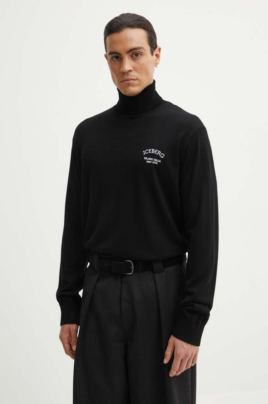 Iceberg pulover de lana barbati, culoarea negru, light, cu guler, A006 9005
