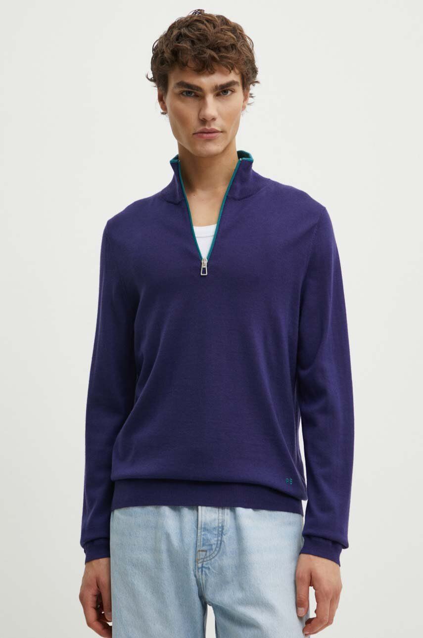 PS Paul Smith pulover de lana barbati, culoarea albastru marin, light, cu guler, M2R.203Y.N21861