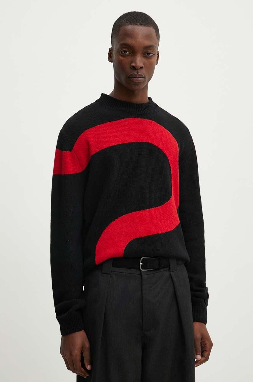 MSGM pulover de lana barbati, culoarea negru, 3740MM218.247593