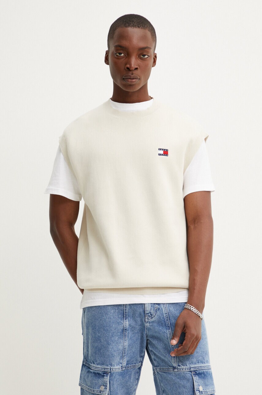 Tommy Jeans vesta din bumbac culoarea bej, DM0DM19194