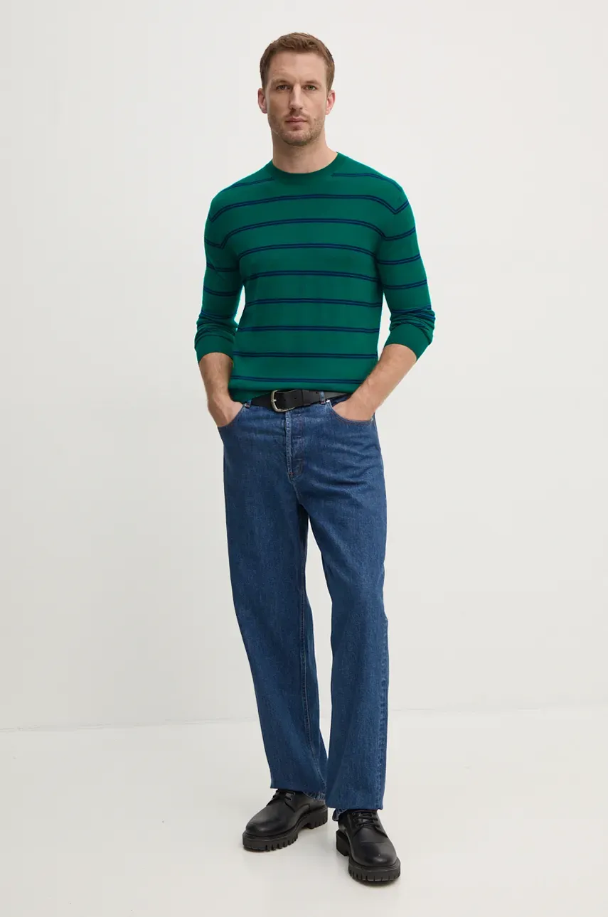 Шерстяной свитер United Colors of Benetton мужской цвет зелёный лёгкий 11AHK107L Шерстяной свитер United Colors of Benetton мужской цвет зелёный лёгкий 11AHK107L