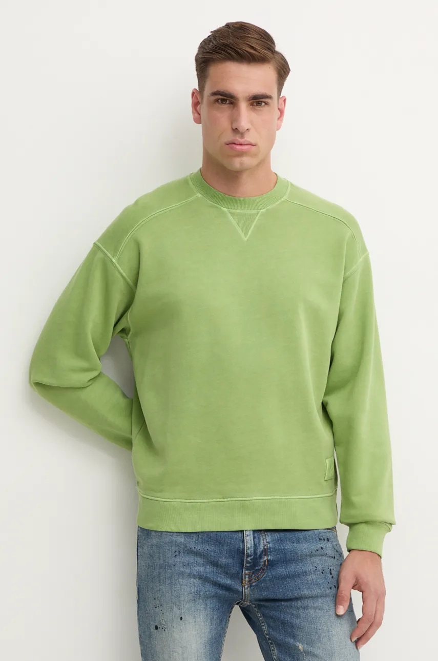 United Colors of Benetton hanorac de bumbac barbati, culoarea verde, neted, 3P0VU1095 United Colors of Benetton hanorac de bumbac barbati, culoarea verde, neted, 3P0VU1095