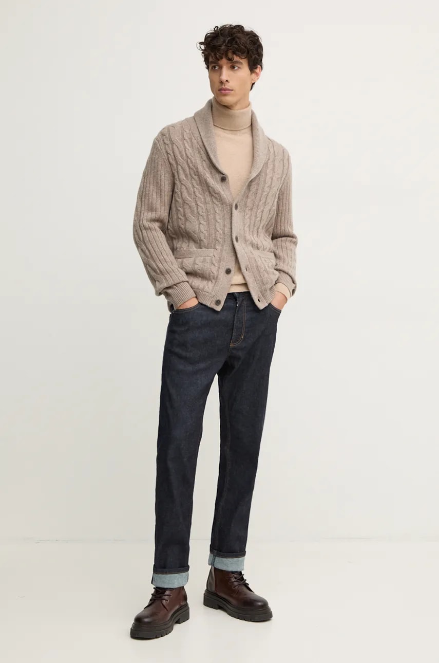 Кашемировый свитер United Colors of Benetton цвет бежевый лёгкий с гольфом 1033U2011 Кашемировый свитер United Colors of Benetton цвет бежевый лёгкий с гольфом 1033U2011