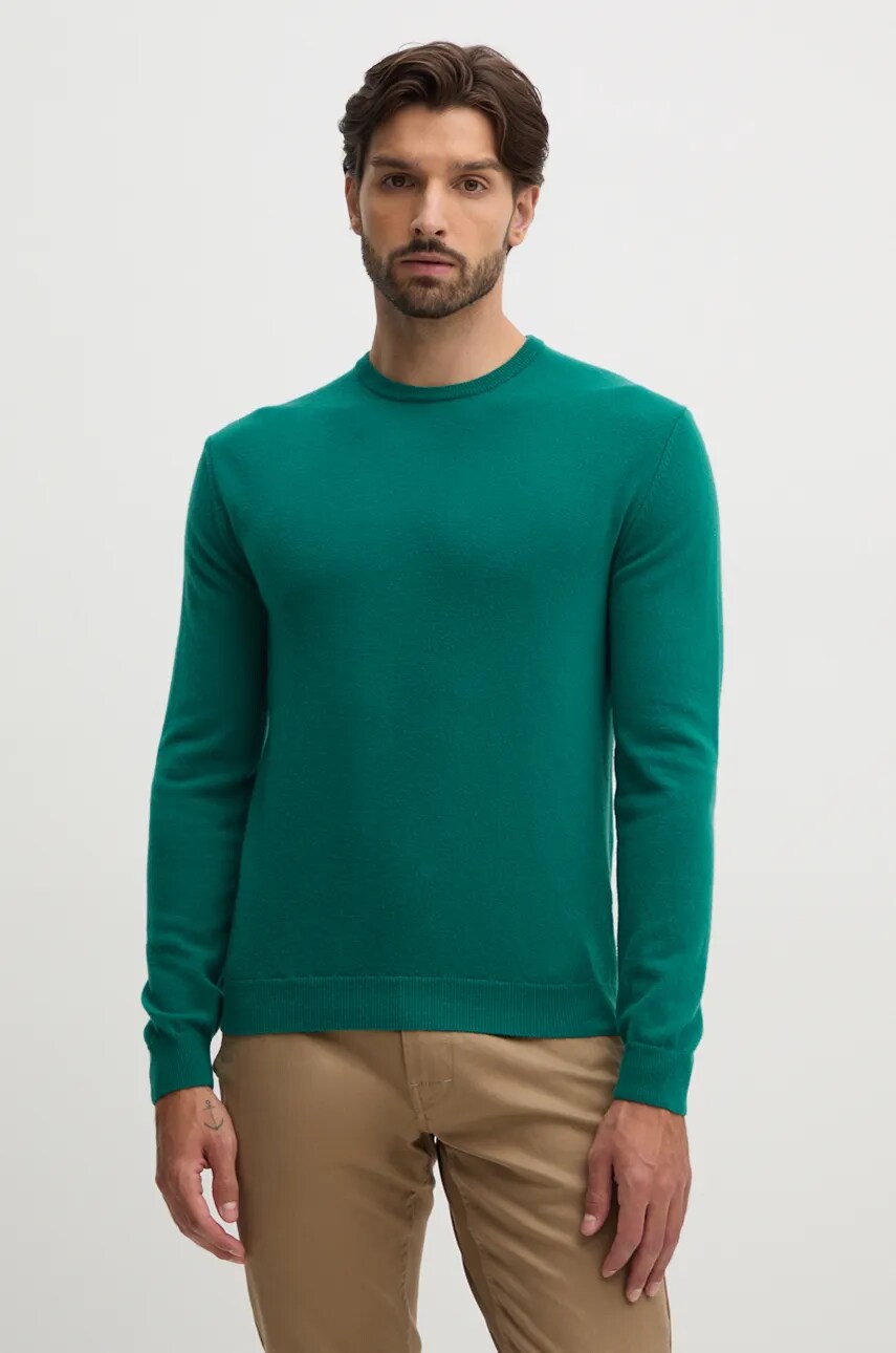 Levně Vlněný svetr United Colors of Benetton pánský, zelená barva, lehký, 1002U1G34