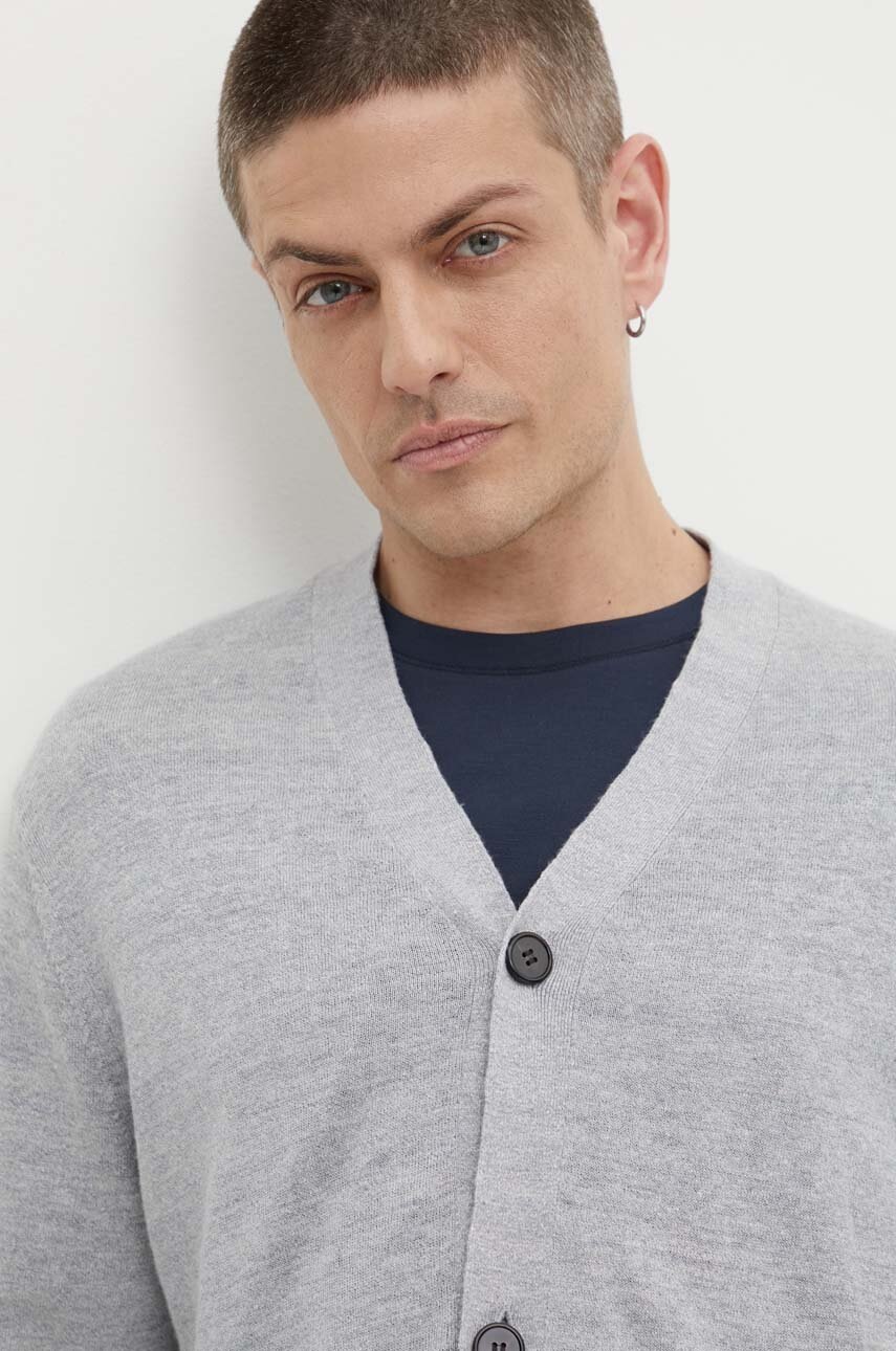 Λινή ζακέτα Theory χρώμα: γκρι, N0283709 φωτογραφία