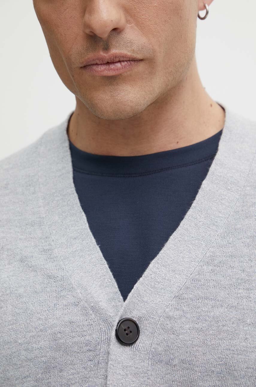 Λινή ζακέτα Theory χρώμα: γκρι, N0283709 φωτογραφία