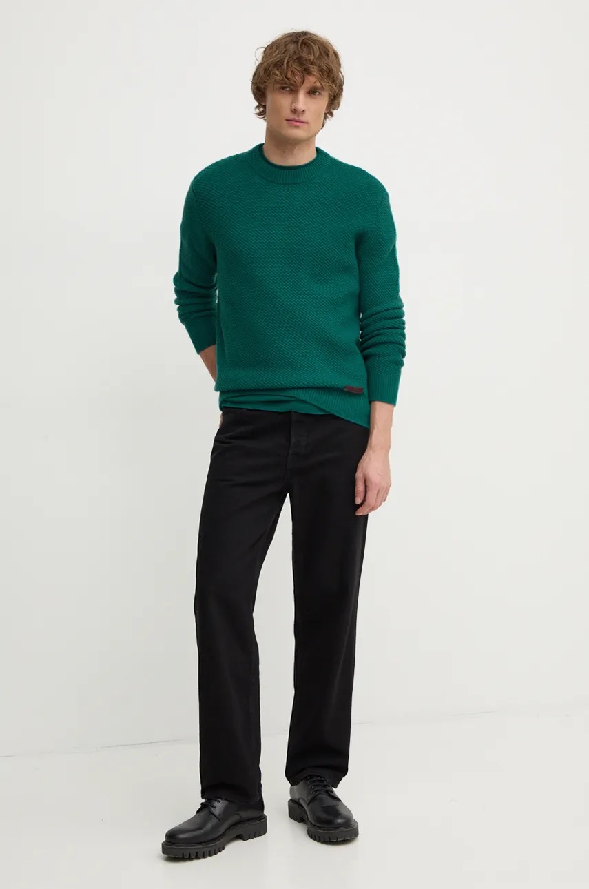 Шерстяной свитер United Colors of Benetton мужской цвет зелёный  1344U108H Шерстяной свитер United Colors of Benetton мужской цвет зелёный  1344U108H