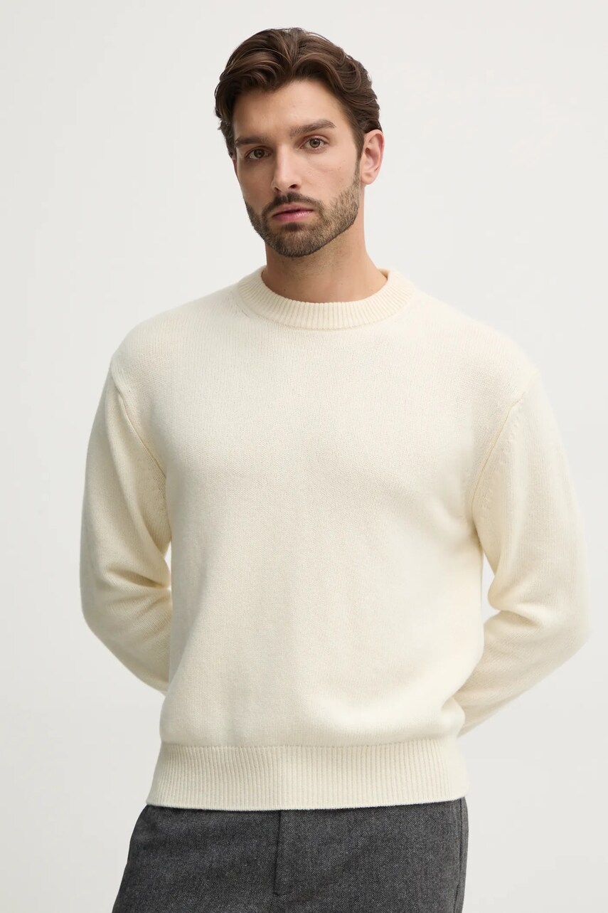 United Colors of Benetton pulover de lana barbati, culoarea bej, 1344U108G