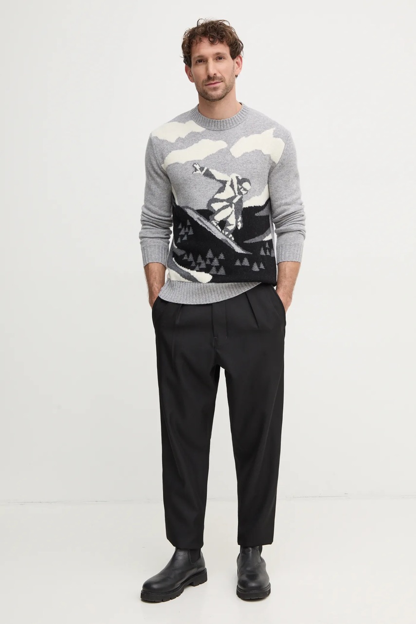 Шерстяной свитер United Colors of Benetton мужской цвет серый  1244K108R Шерстяной свитер United Colors of Benetton мужской цвет серый  1244K108R