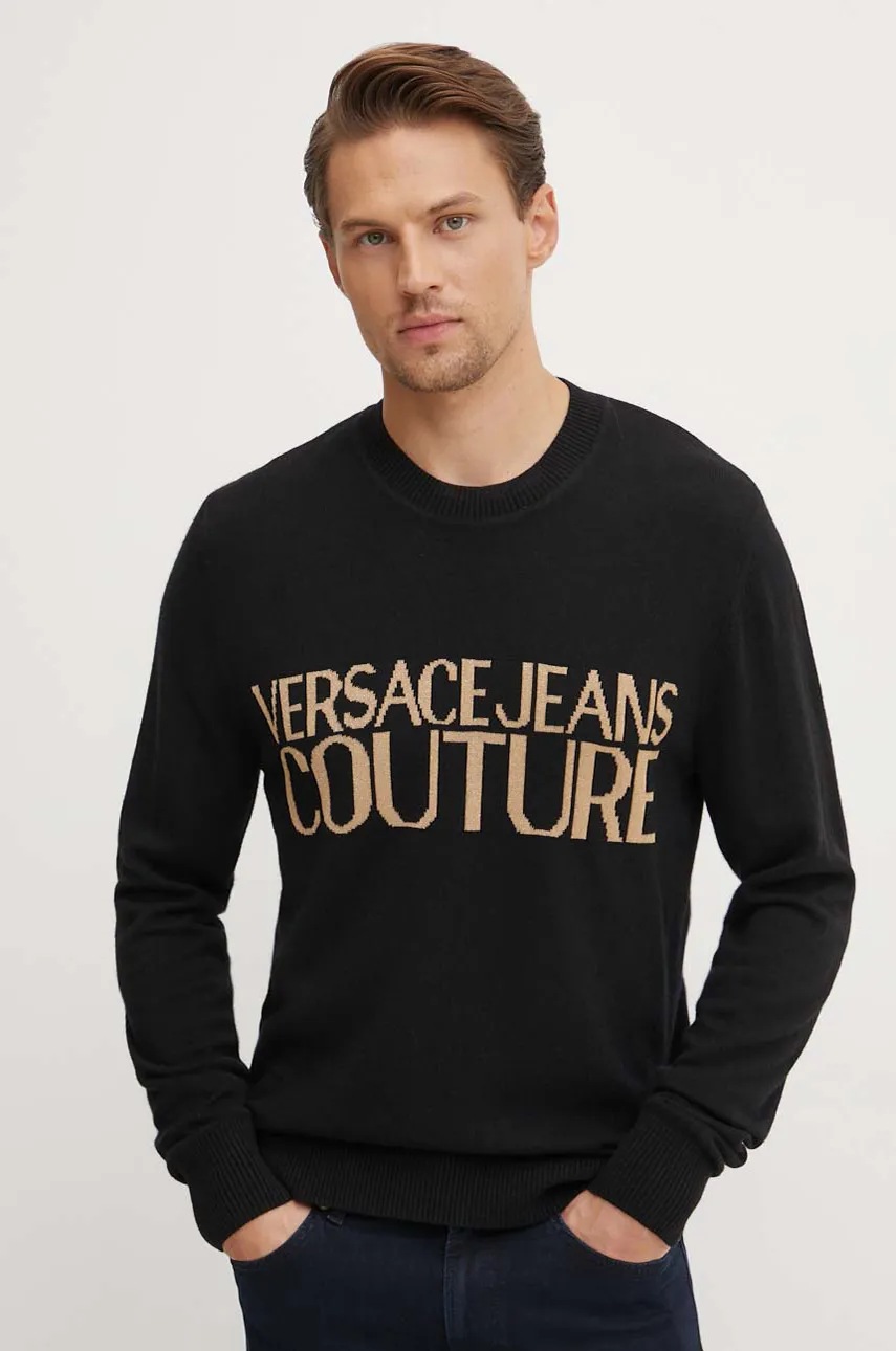 Versace Jeans Couture pulover de lana barbati, culoarea negru, 77GAFM01 CMH80