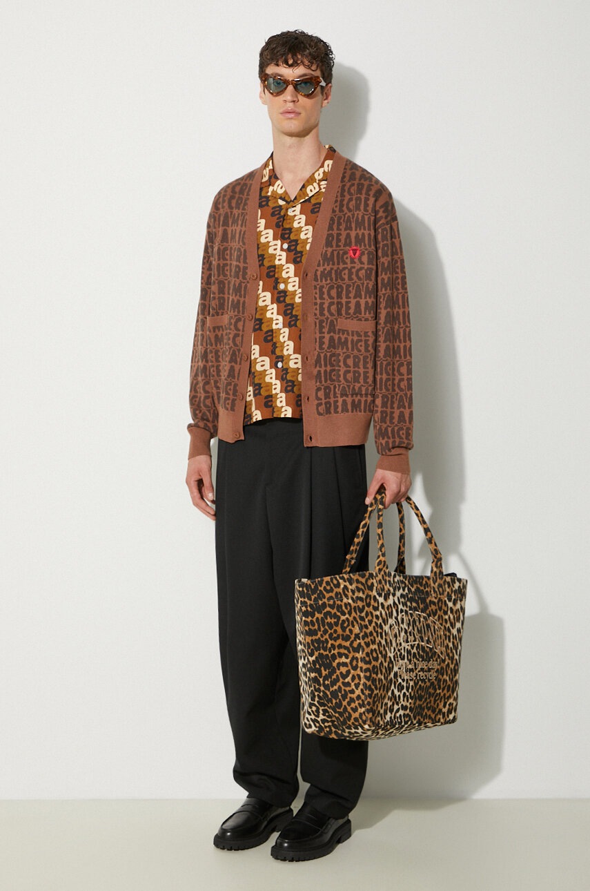 Ζακέτα από μίγμα μαλλιού ICECREAM Text Print Cardigan χρώμα: καφέ, IC24215 φωτογραφία