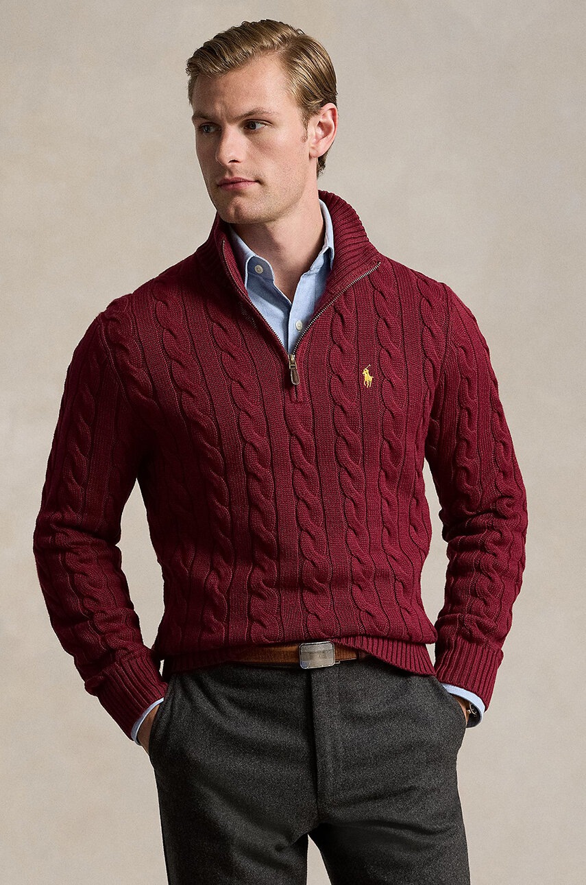 

Памучен пуловер Polo Ralph Lauren в бордо с ниско поло 710810841