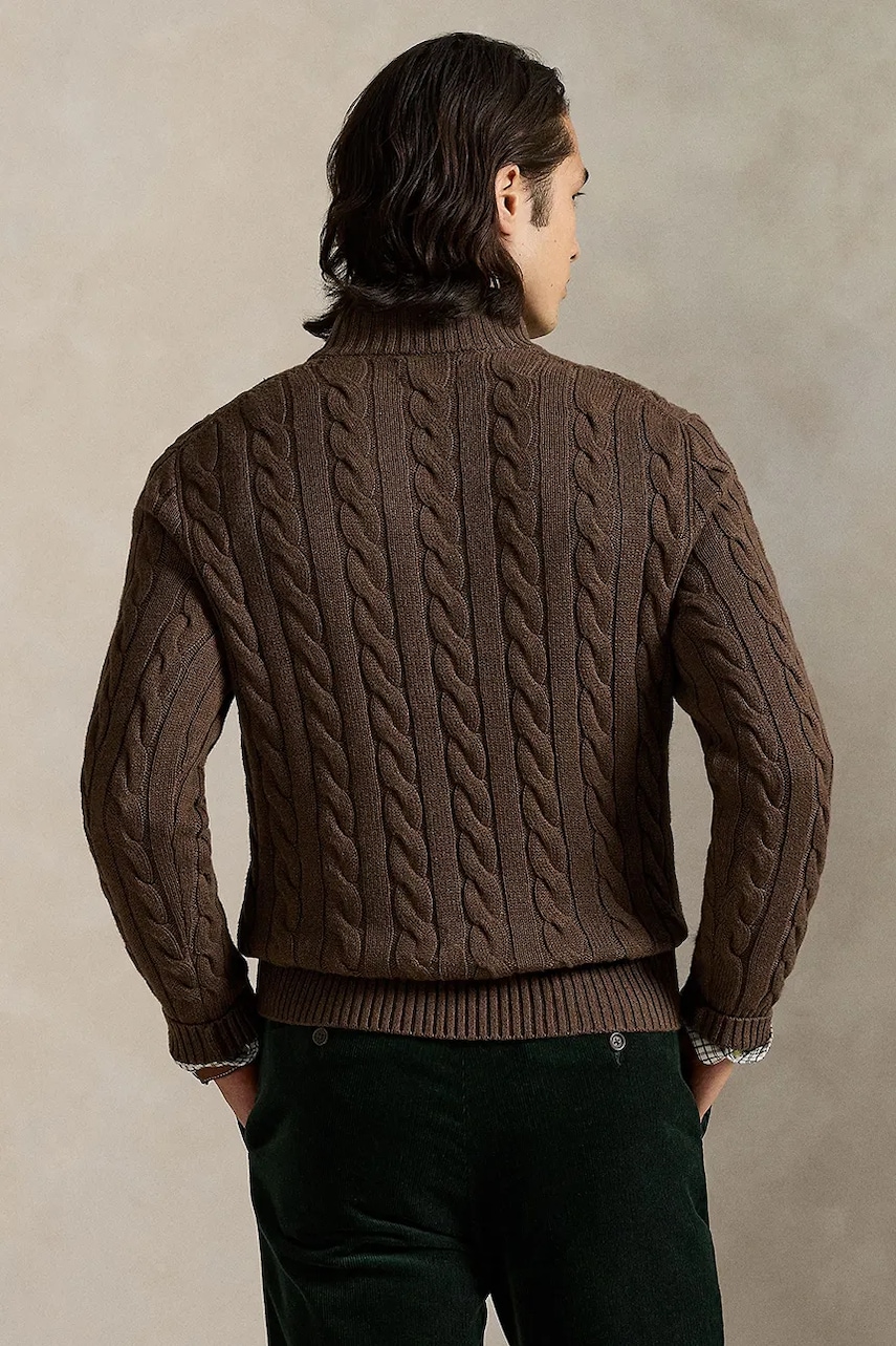 Хлопковый свитер Polo Ralph Lauren цвет бордовый с полугольфом 710810841 Хлопковый свитер Polo Ralph Lauren цвет бордовый с полугольфом 710810841