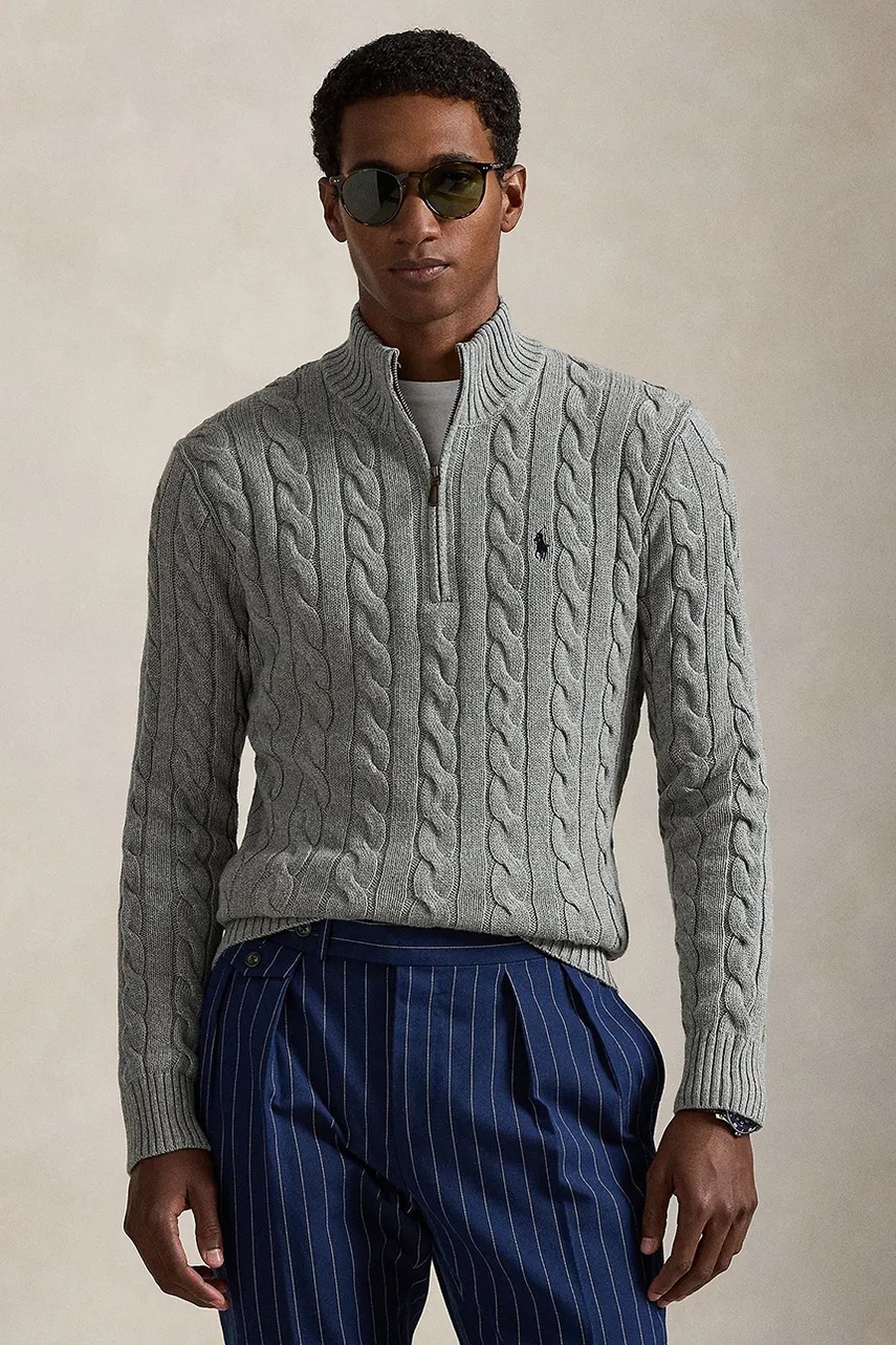 

Памучен пуловер Polo Ralph Lauren в бордо с ниско поло 710810841, Сив