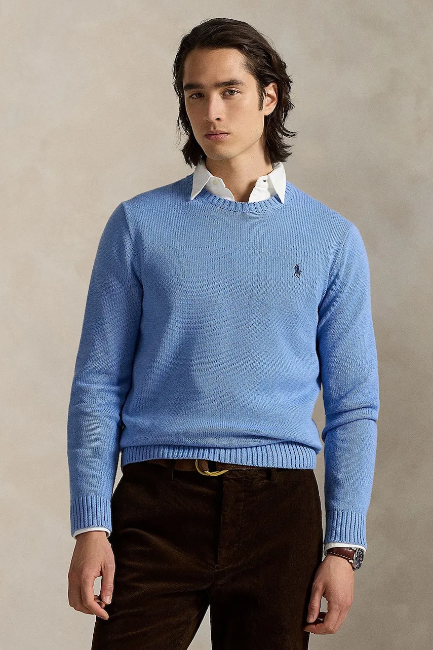 

Памучен пуловер Polo Ralph Lauren в синьо от лека материя 710810846, Син