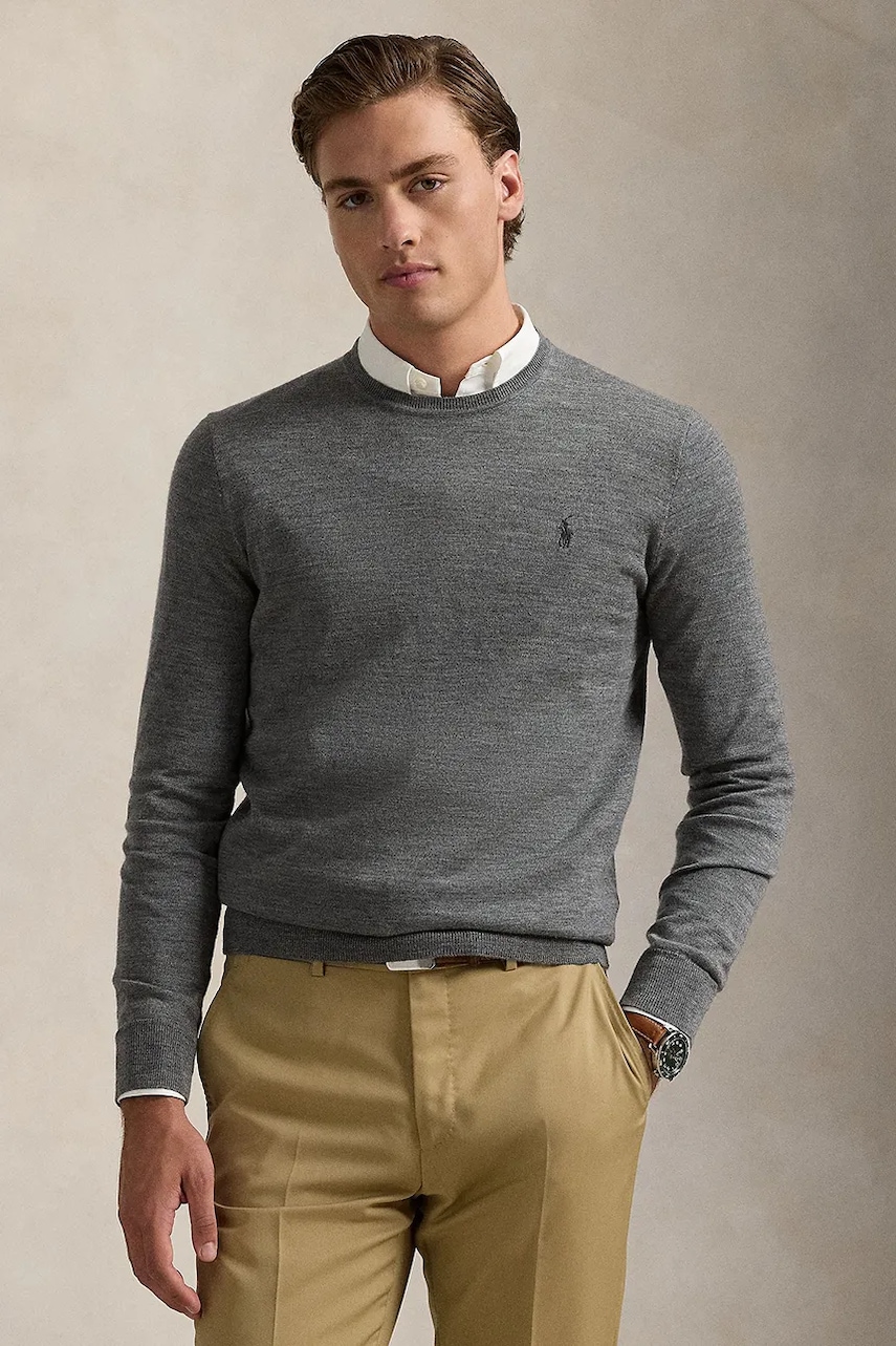 Levně Vlněný svetr Polo Ralph Lauren pánský, šedá barva, 710946143