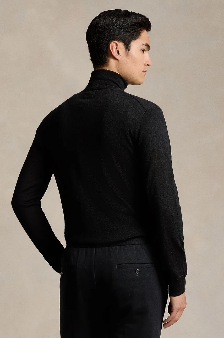 Шерстяной свитер Polo Ralph Lauren мужской цвет чёрный с гольфом 710946145 Шерстяной свитер Polo Ralph Lauren мужской цвет чёрный с гольфом 710946145