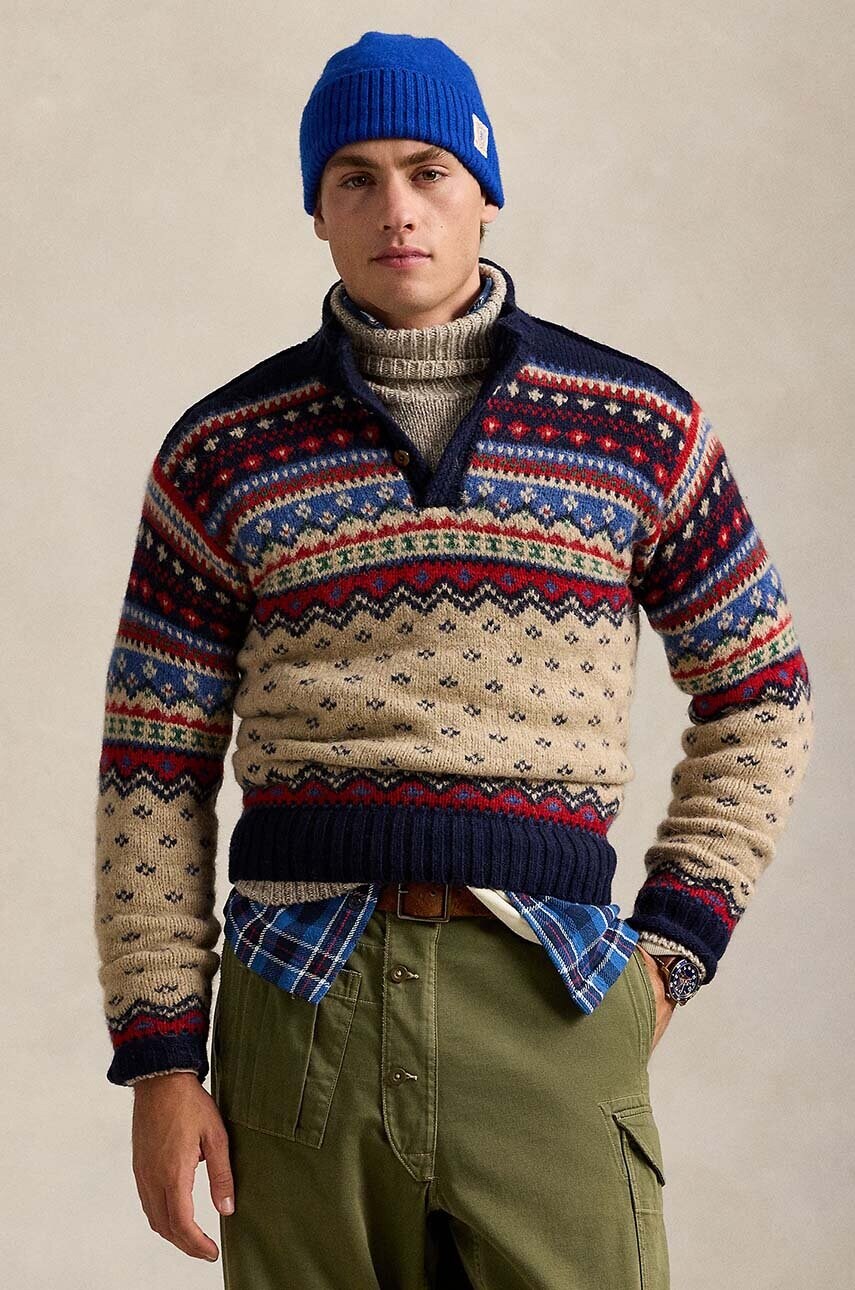 Levně Svetr z vlněné směsi Polo Ralph Lauren pánský, zelená barva, 710949295