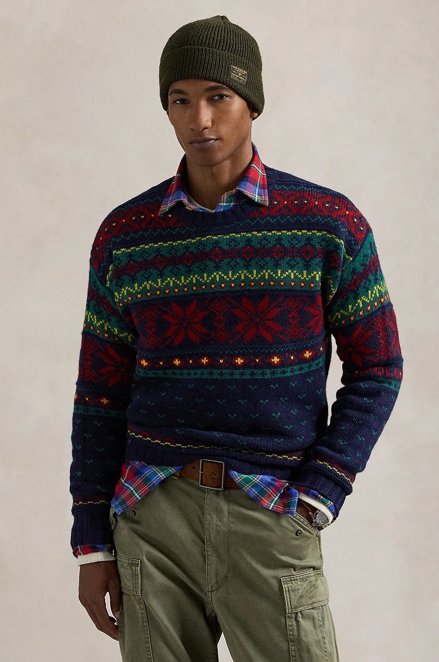 

Вълнен пуловер Polo Ralph Lauren мъжки в синьо от топла материя 710949297, Син