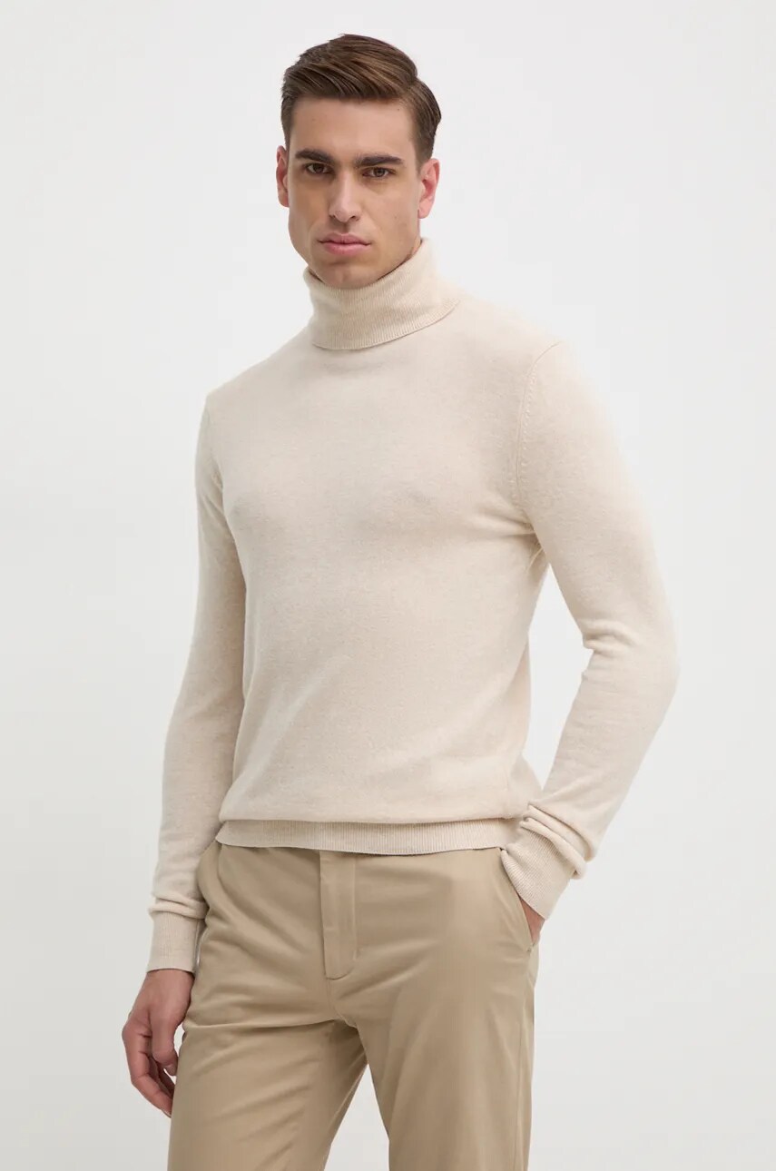 Sisley pulover din amestec de lana barbati, culoarea bej, light, cu guler, 102HS2177