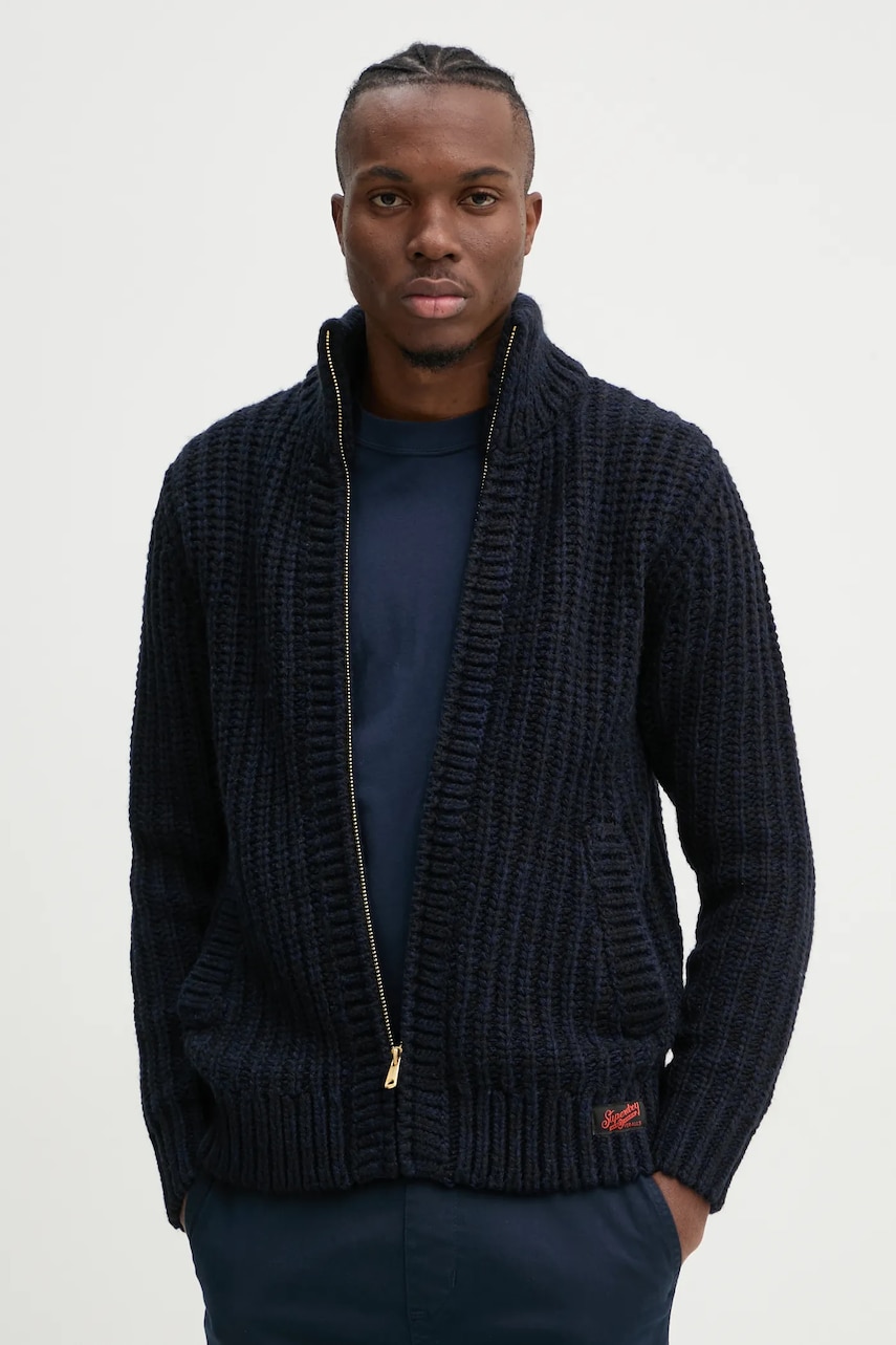 Superdry cardigan din amestec de lana barbati, culoarea albastru marin, M6110591A-4BL Superdry cardigan din amestec de lana barbati, culoarea albastru marin, M6110591A-4BL