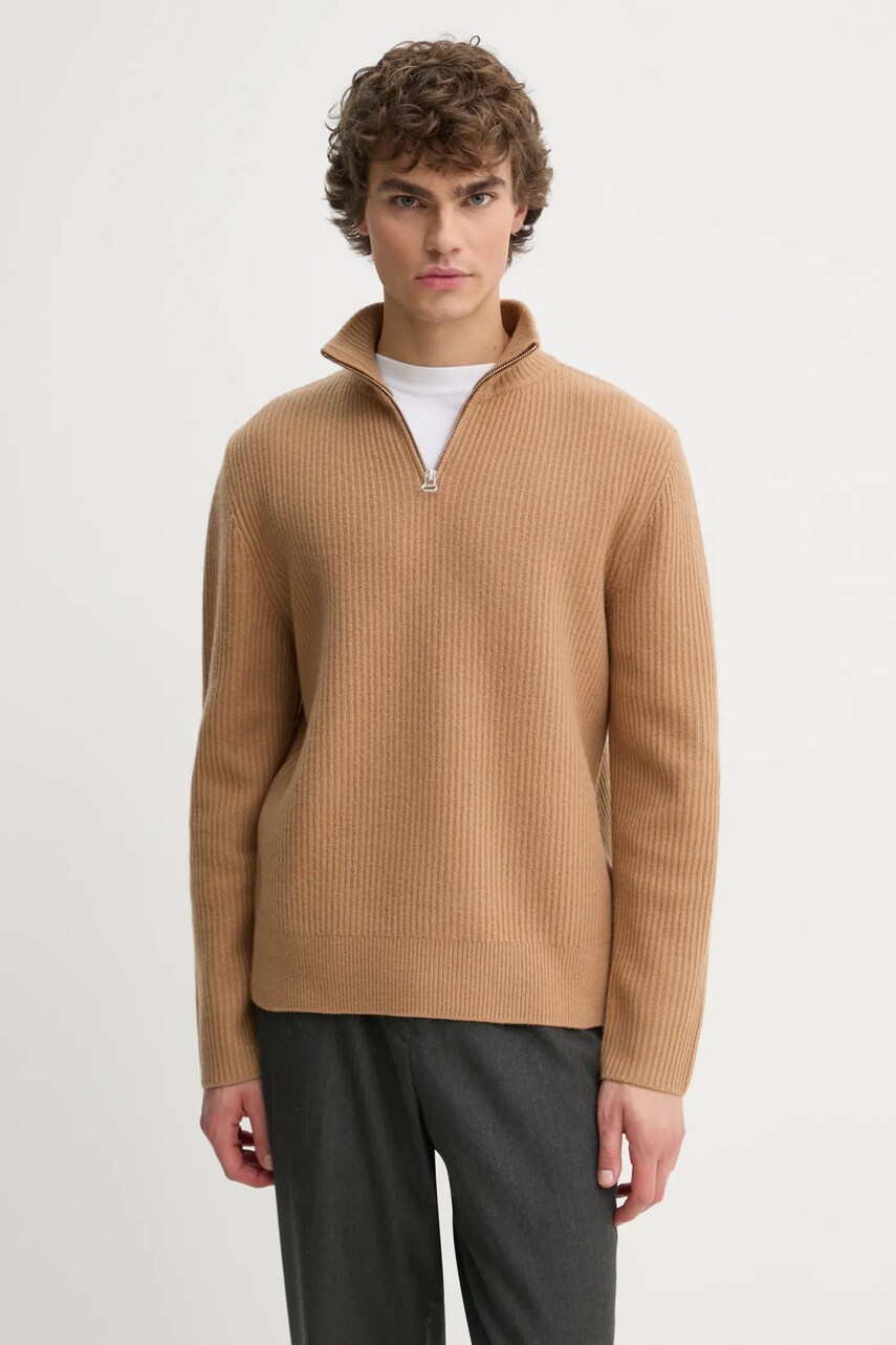 A.P.C. pulover de lana pull alex barbati, culoarea maro, calduros, cu guler, WVBAJ.H23057