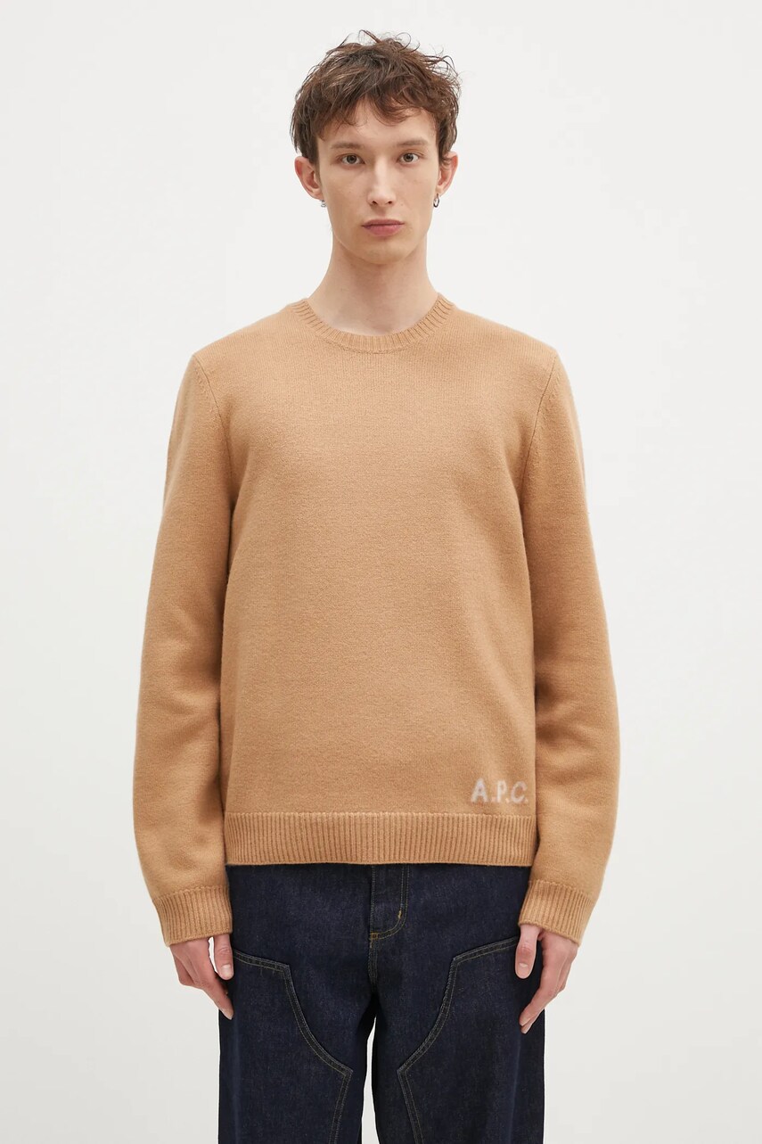 A.P.C. pulover de lana Pull Edward barbati, culoarea maro, WVBDJ.H23059