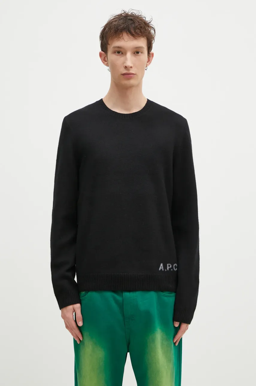 Vlněný svetr A.P.C. Pull Edward pánský, černá barva, WVBDJ.H23059