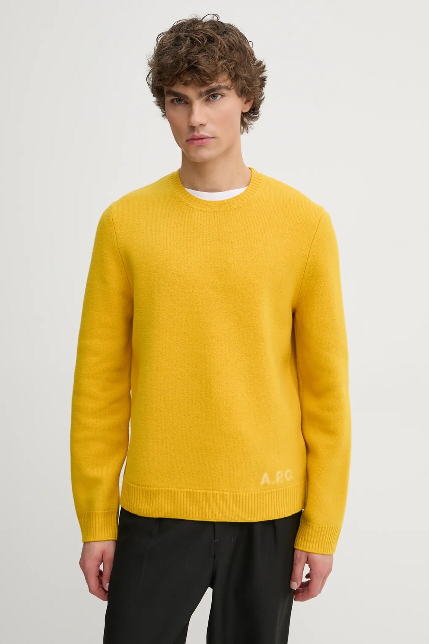 Levně Vlněný svetr A.P.C. pull edward pánský, žlutá barva, WVBDK.H23059