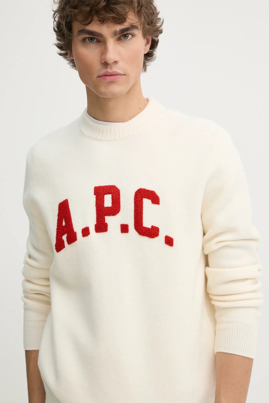 Levně Vlněný svetr A.P.C. pull joshua pánský, béžová barva, WVBDK.M23365