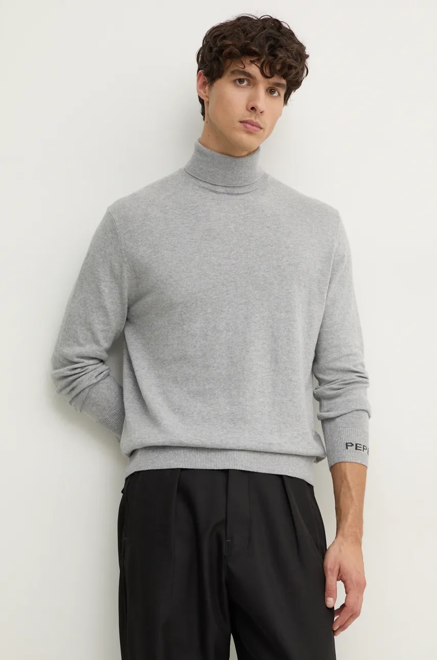 Pepe Jeans pulover din amestec de lana NEW ANDRE TURTLE NECK barbati, culoarea gri, light, cu guler, PM702470 Pepe Jeans pulover din amestec de lana NEW ANDRE TURTLE NECK barbati, culoarea gri, light, cu guler, PM702470
