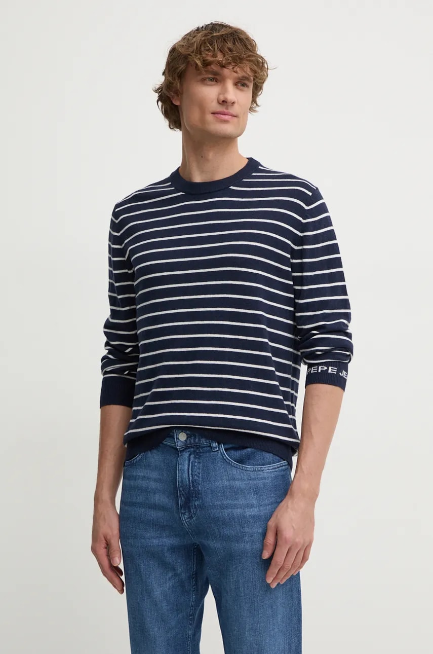 Pepe Jeans pulover din amestec de lana NEW ANDRE STRIPES barbati, culoarea albastru marin, light, PM702479 Pepe Jeans pulover din amestec de lana NEW ANDRE STRIPES barbati, culoarea albastru marin, light, PM702479