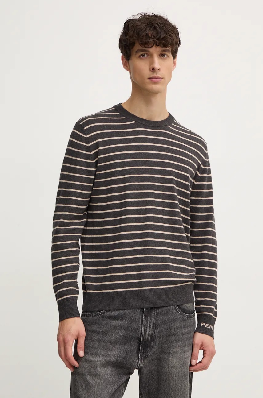 Pepe Jeans pulover din amestec de lana NEW ANDRE STRIPES barbati, culoarea gri, light, PM702479 Pepe Jeans pulover din amestec de lana NEW ANDRE STRIPES barbati, culoarea gri, light, PM702479