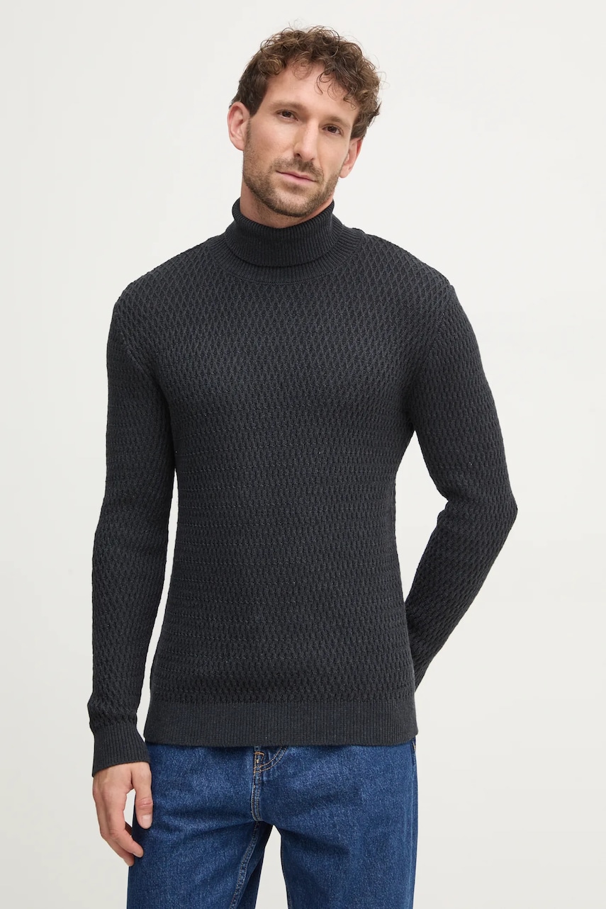Lindbergh pulover de bumbac culoarea albastru marin, cu guler, 30-804052A Lindbergh pulover de bumbac culoarea albastru marin, cu guler, 30-804052A