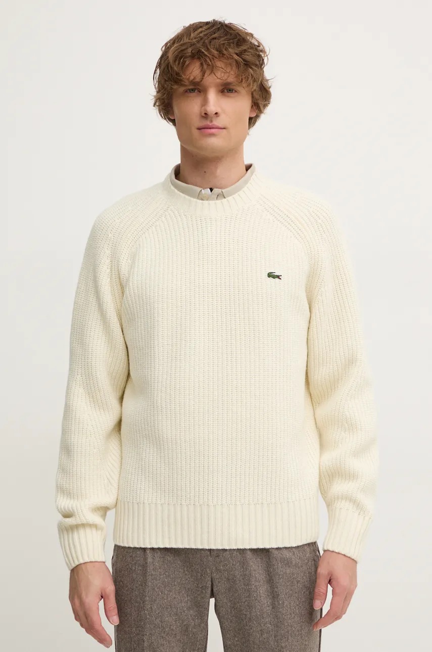 

Вълнен пуловер Lacoste мъжки в бежово от топла материя AH3142, Бежов