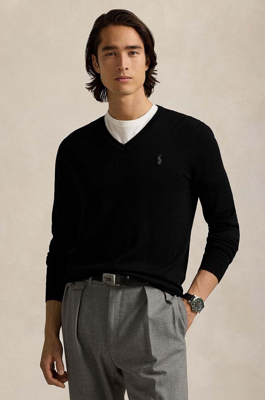 Levně Vlněný svetr Polo Ralph Lauren RWS-Longsleeve pánský, černá barva, 710946142
