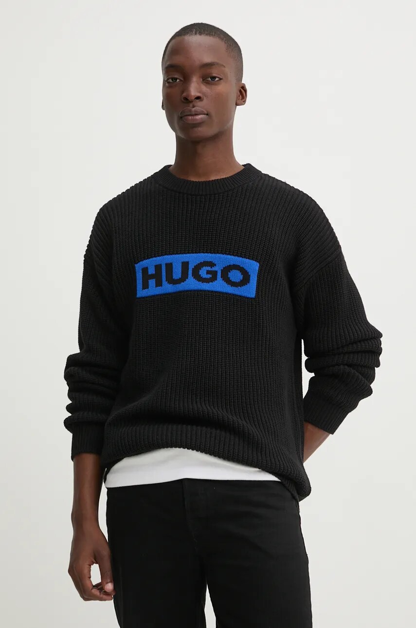 Hugo Blue pulover de bumbac culoarea negru, 50525363