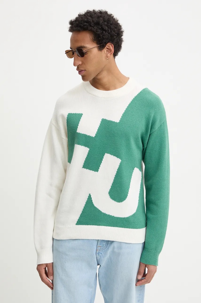 Hugo Blue pulover din amestec de lana barbati, culoarea verde, 50527220