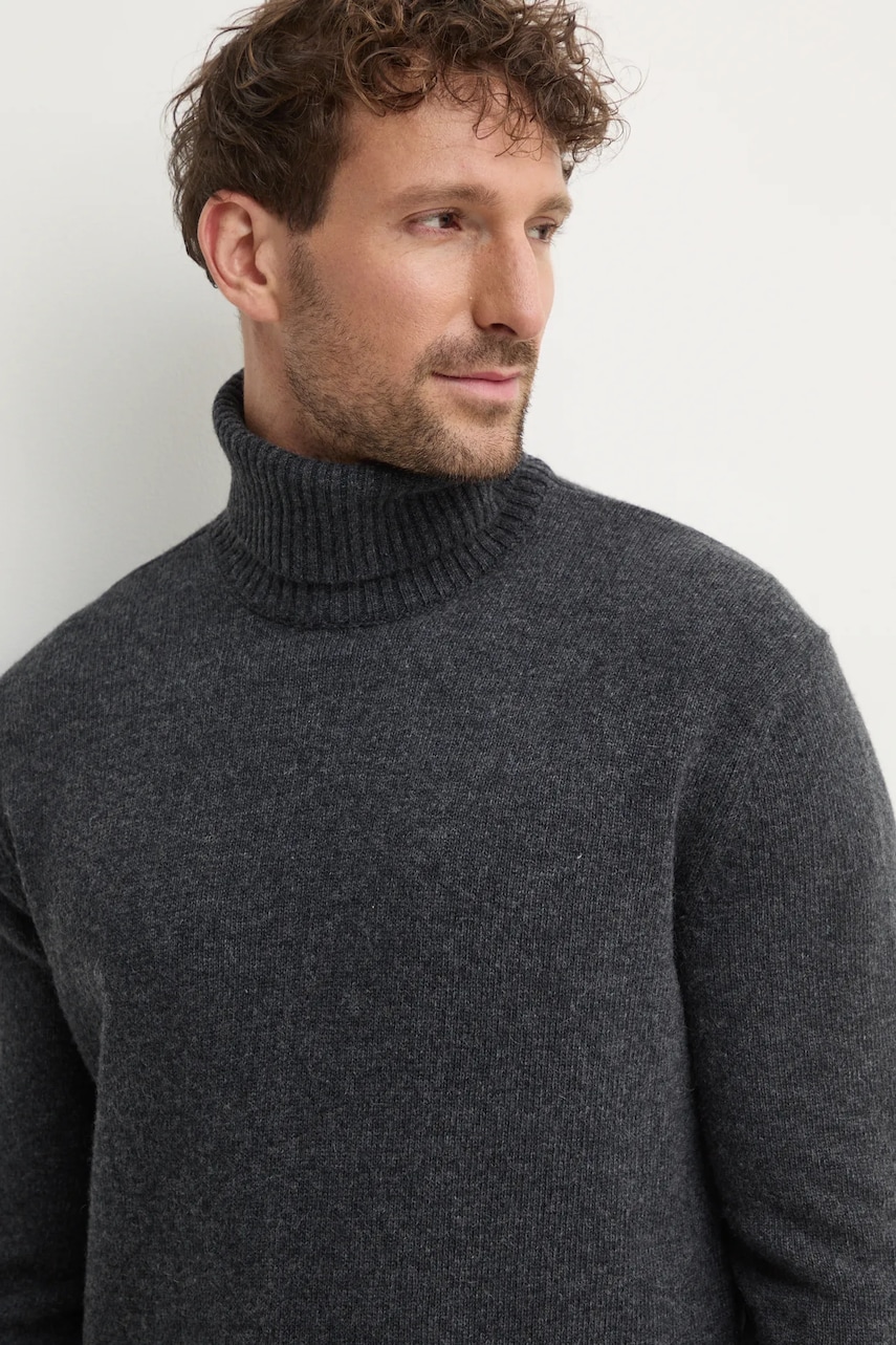 Sisley pulover de lana barbati, culoarea gri, cu guler, 1244S200I