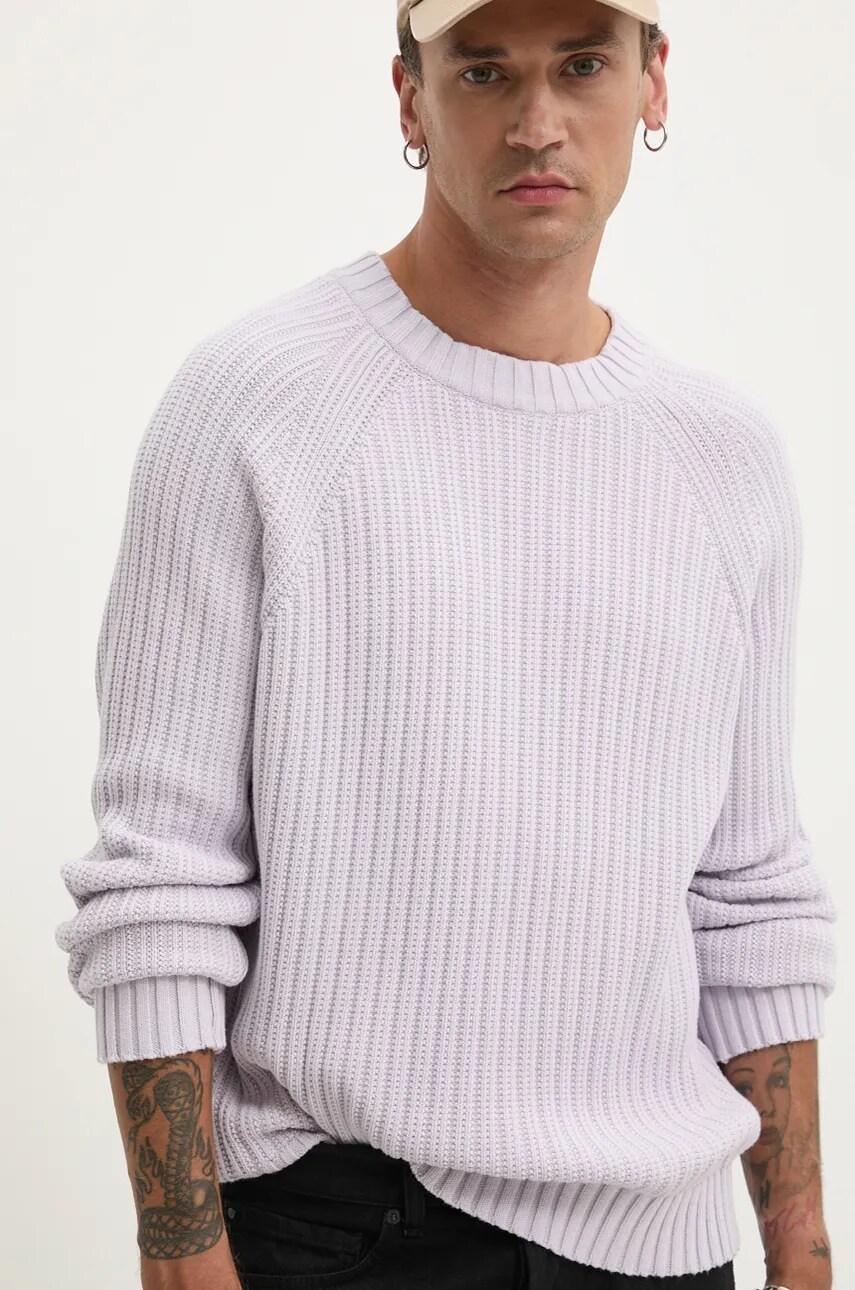 HUGO pulover de bumbac culoarea violet, 50527232