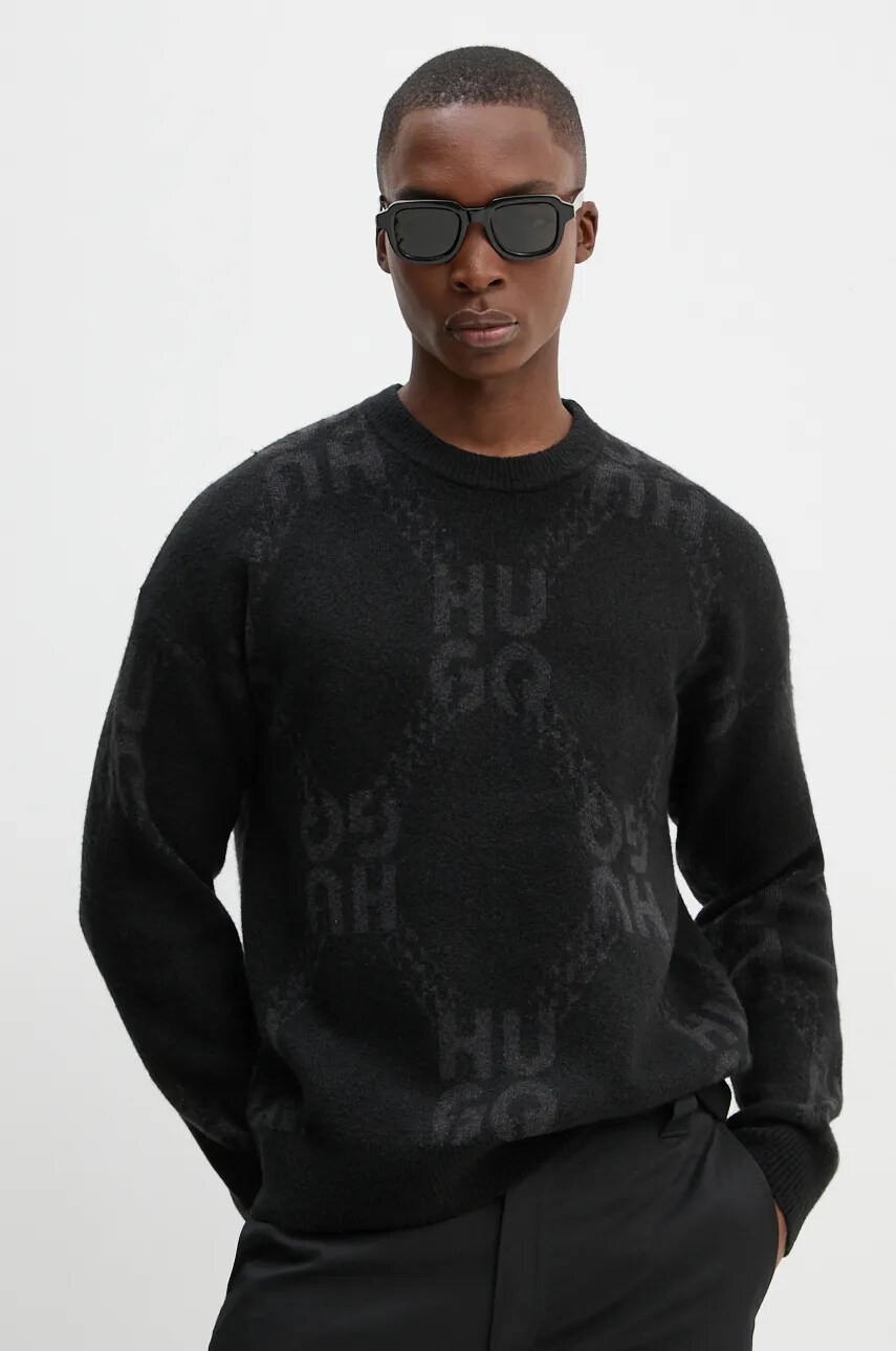 HUGO pulover din amestec de lana barbati, culoarea negru, 50524564